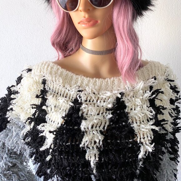 Vintage Fuzzy Sweater Loop Knit Sweater Fluffy Sweater Shaggy Sweater 80s Retro - Picture 5 of 11